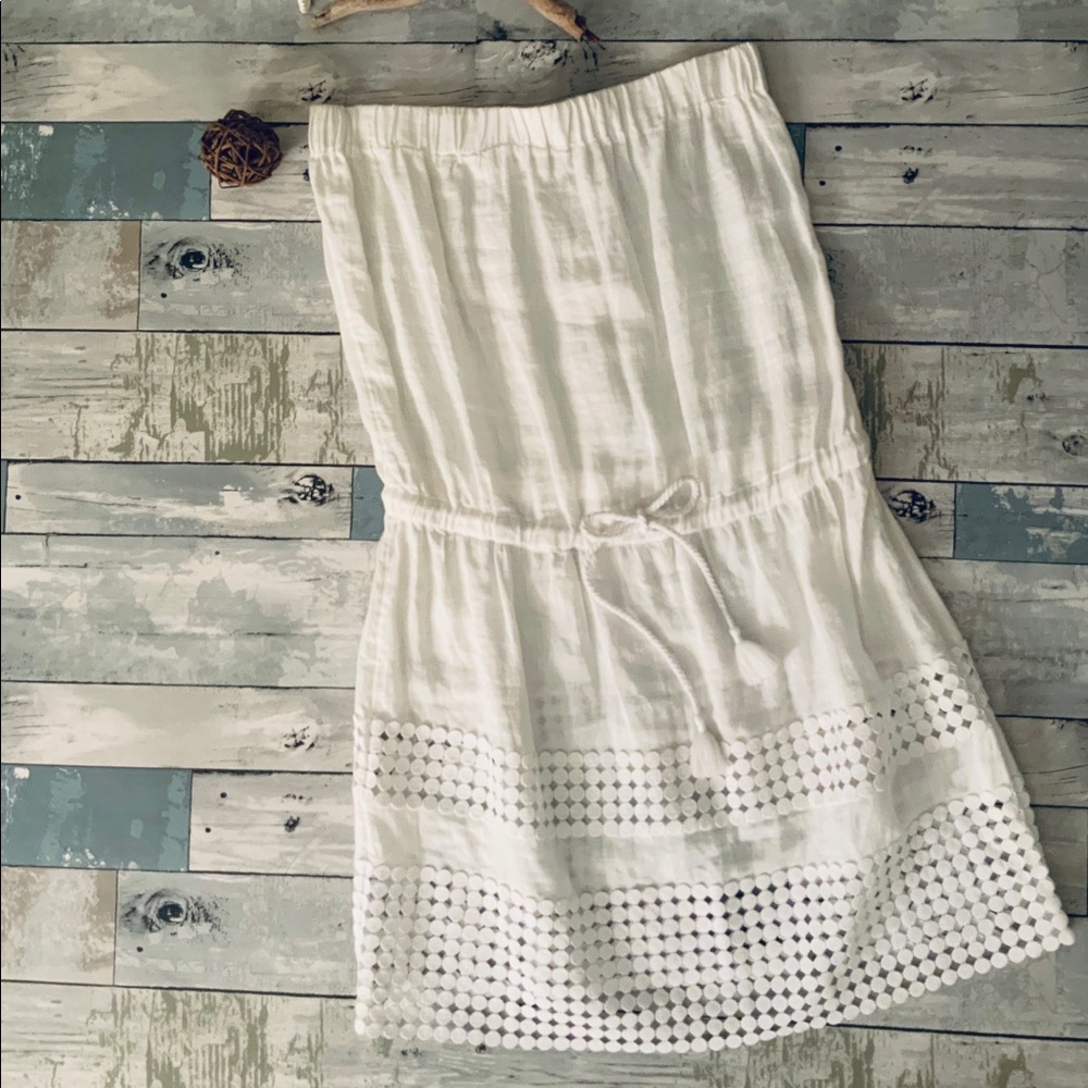 Vinyard Vines White Linen Eyelet Tube Dress
